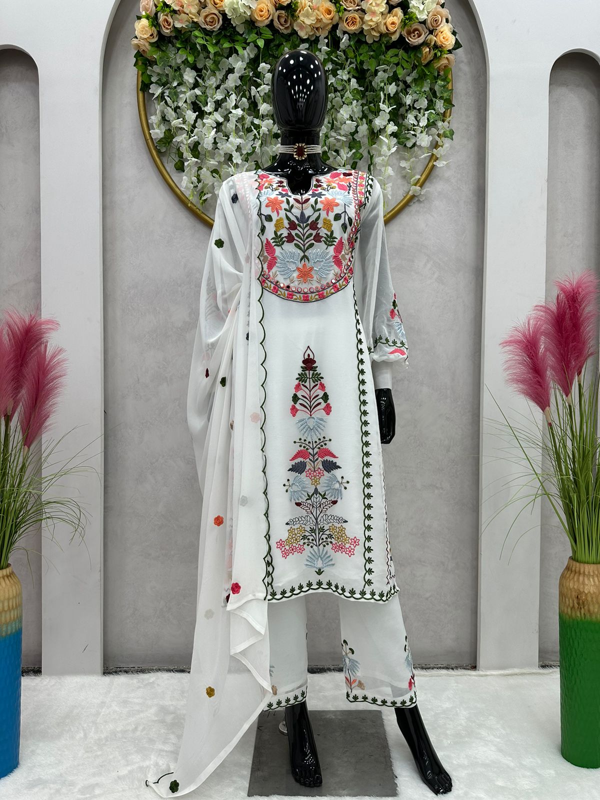 white color designer fancy kurta set - Joshindia