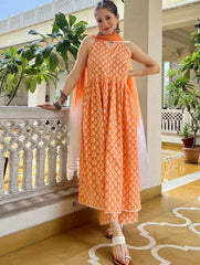 New Anarkali kurta set with new style in block  print - Joshindia
