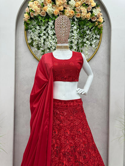 Buy Most Beautiful Red Color Trending Designer Lehenga Choli For Wedding