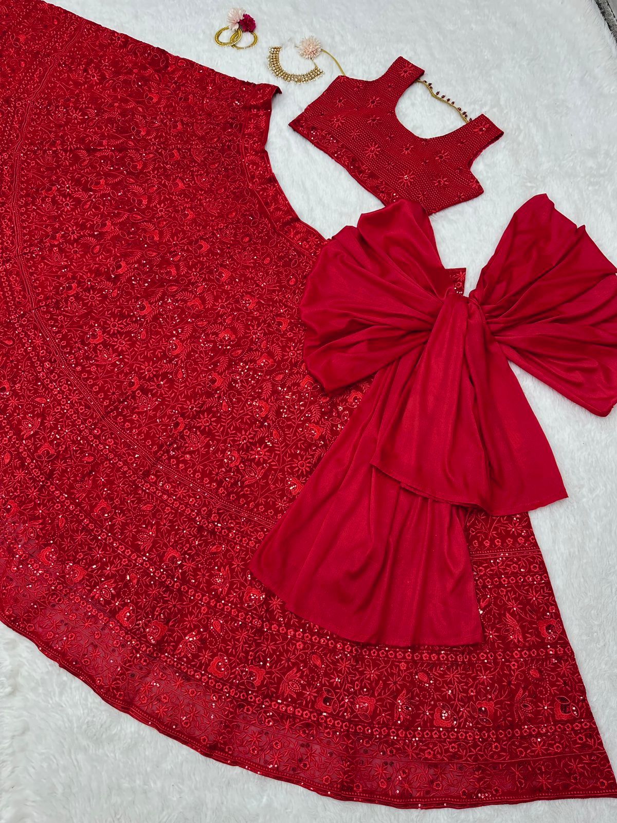 Buy Most Beautiful Red Color Trending Designer Lehenga Choli For Wedding - Joshindia