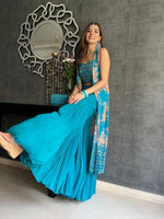 Sky Blue Crop Top Sharara With Shrug - Joshindia