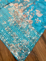 Sky Blue Crop Top Sharara With Shrug - Joshindia