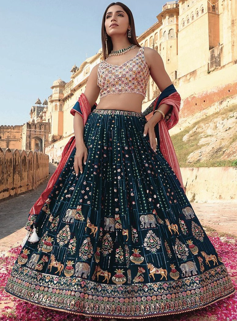 Buy Turquoise Lehenga Designs Sets Online at Best Prices - Joshindia