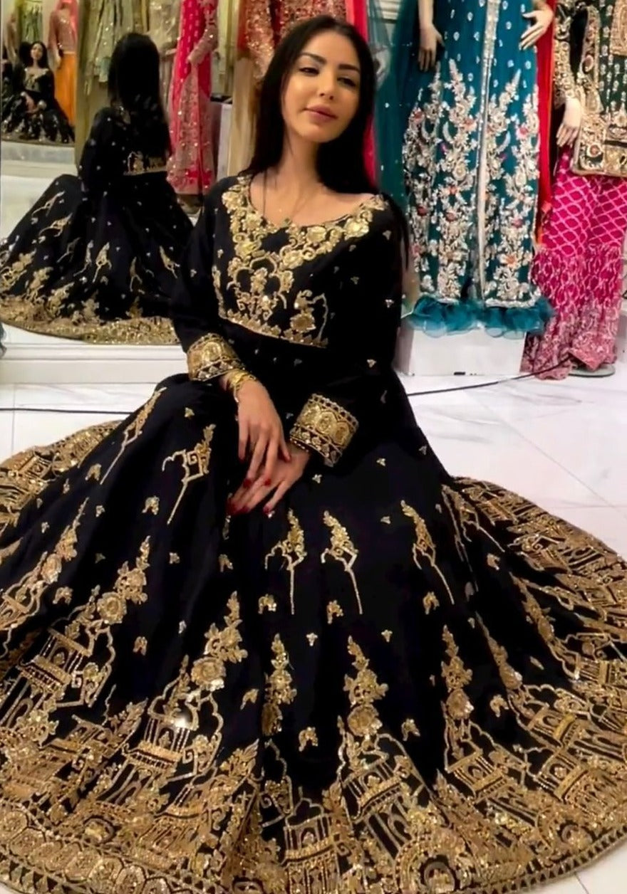 Buy Desirable Black Pearl And Mirror Georgette Festive Gown From Zeel  Clothing.