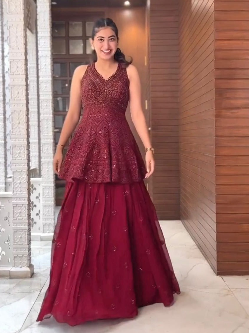 Buy Maroon Crop Top Lehenga Online at Best Price - Joshindia