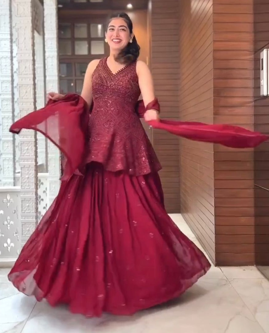 Buy Maroon Crop Top Lehenga Online at Best Price - Joshindia