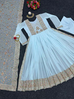 Sky Blue Kurta Set With Dupatta - Joshindia