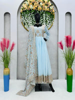 Sky Blue Kurta Set With Dupatta - Joshindia
