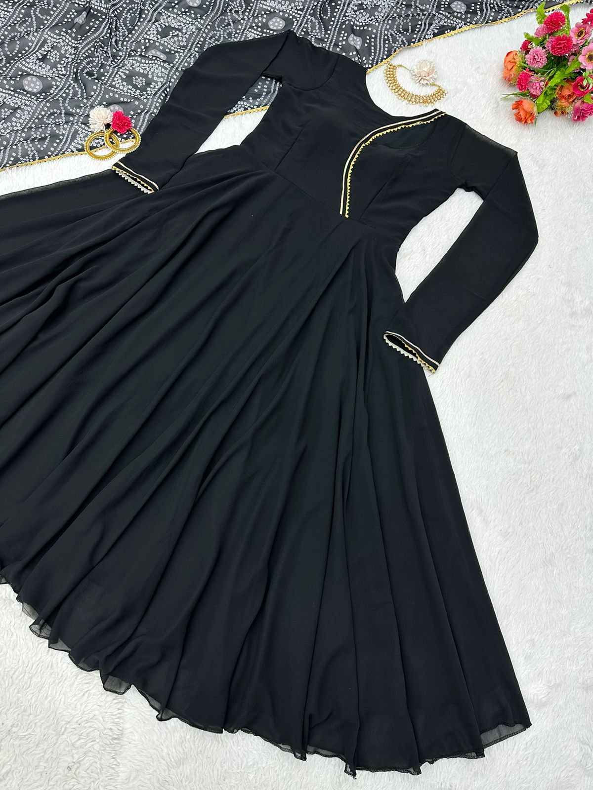 Black Color Simple & Trending Georgette Moti Work Gown at Rs 1399 in Surat