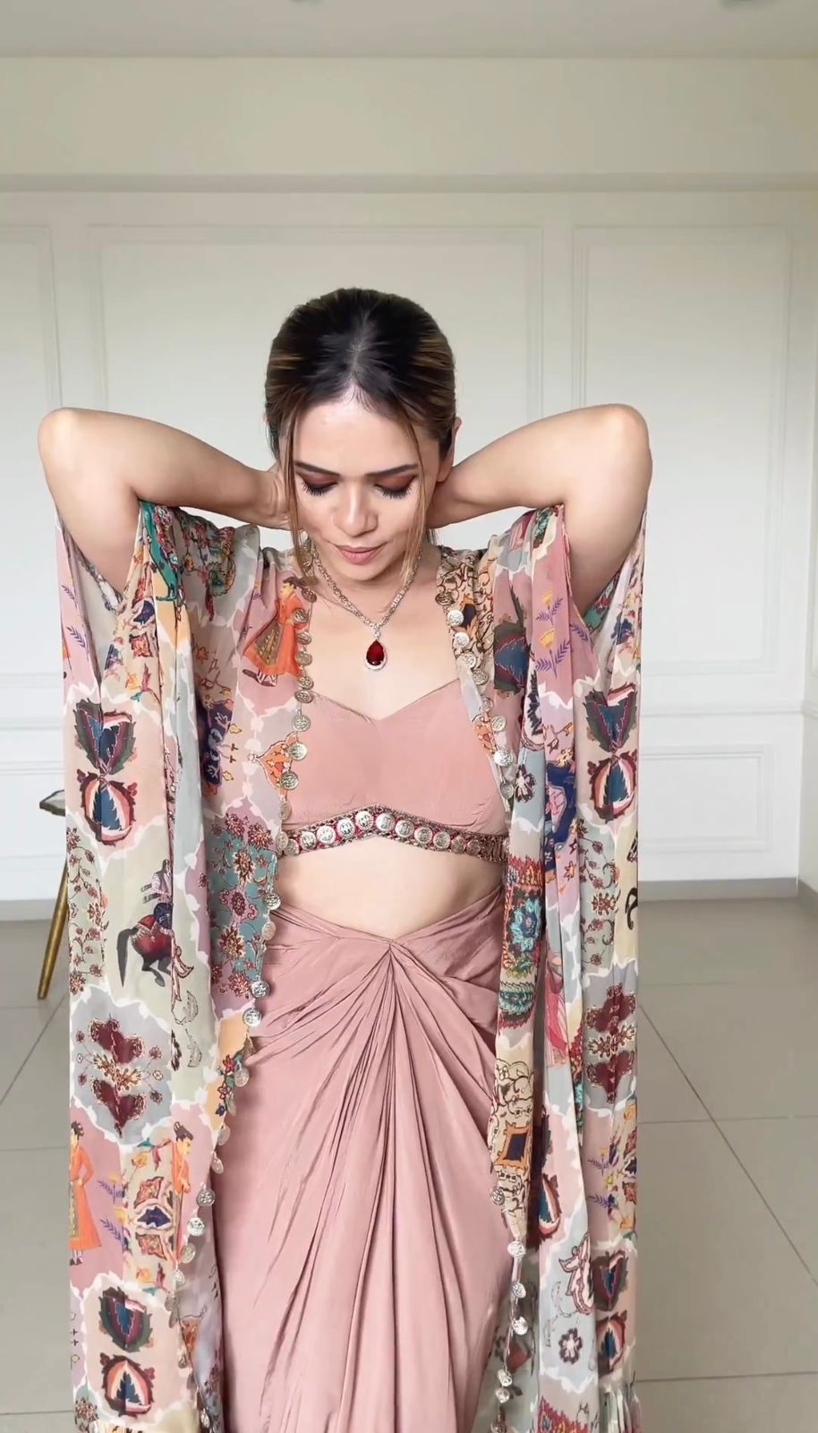 Pink Dhoti Pant with Crop Top and Shrug - Joshindia