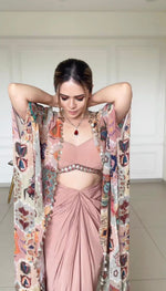 Pink Dhoti Pant with Crop Top and Shrug - Joshindia