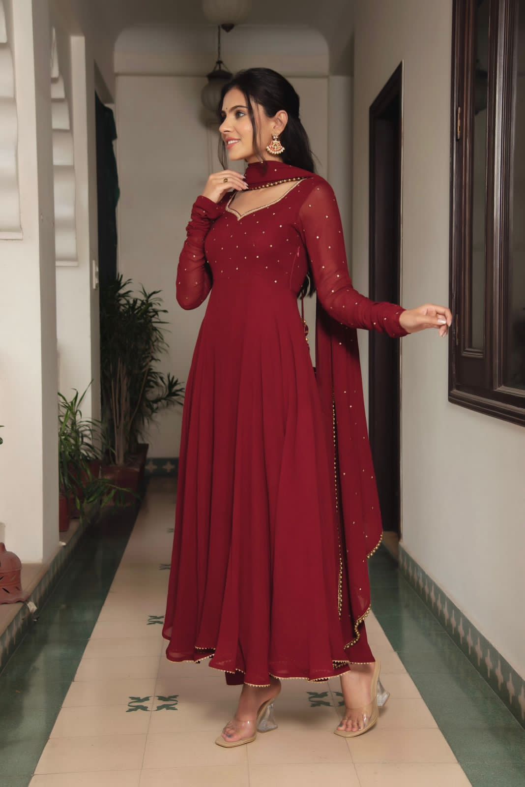 Buy Embroidery Red Anarkali Gown, Indian Wedding Wear Gown, Long Flared Gown  Fully Stitched Dress, Anarkali Dress Indian Traditional Wear Outfit Online  in India - Etsy