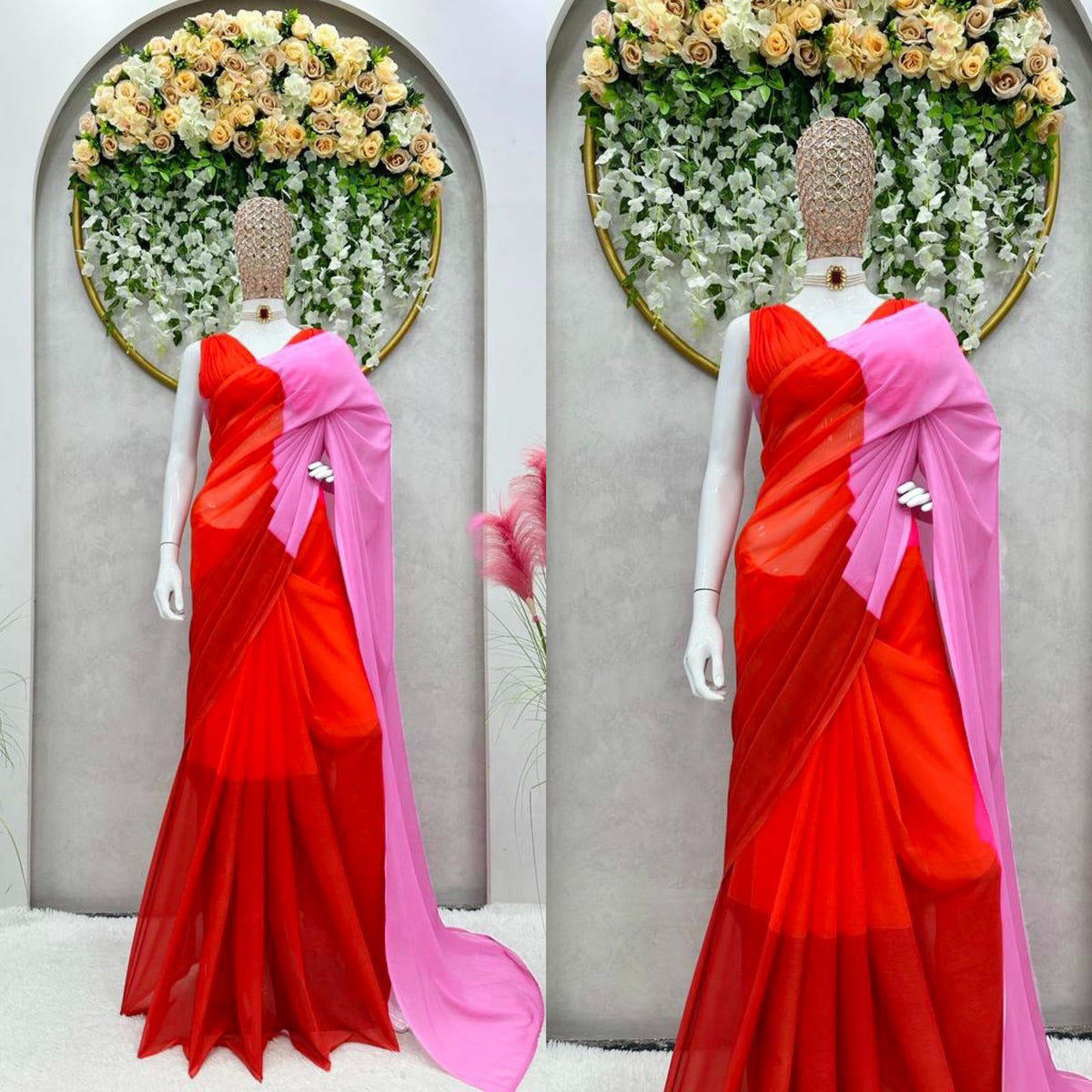 Buy Red Pink Saree Traditional online in India - Joshindia