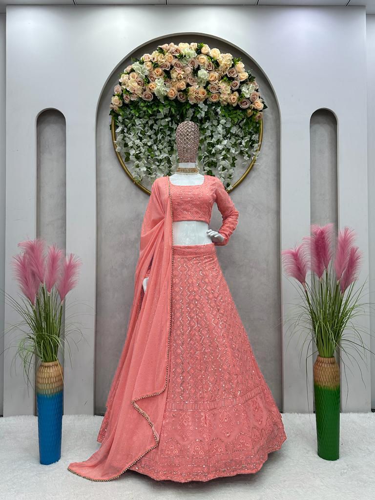 Buy Latest Peach Color Lehenga Choli Online - Joshindia