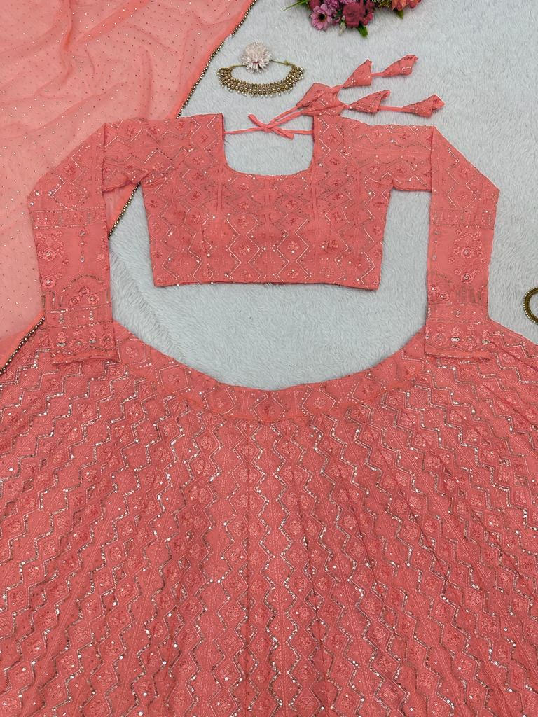 Buy Latest Peach Color Lehenga Choli Online - Joshindia