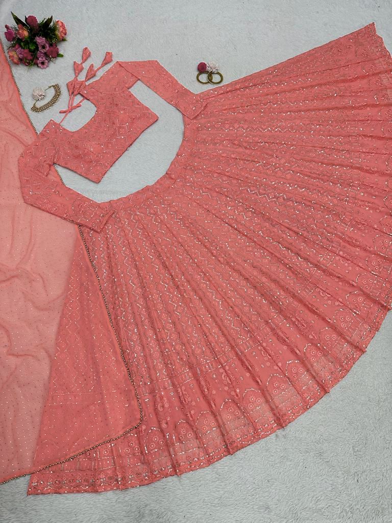 Buy Latest Peach Color Lehenga Choli Online - Joshindia
