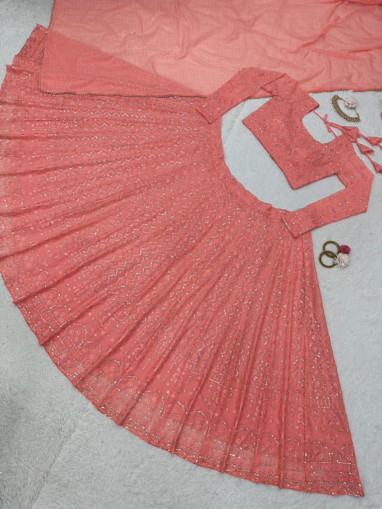 Buy Latest Peach Color Lehenga Choli Online - Joshindia