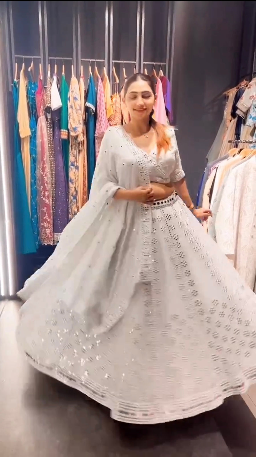White Mirror Work Lehenga Choli - Joshindia