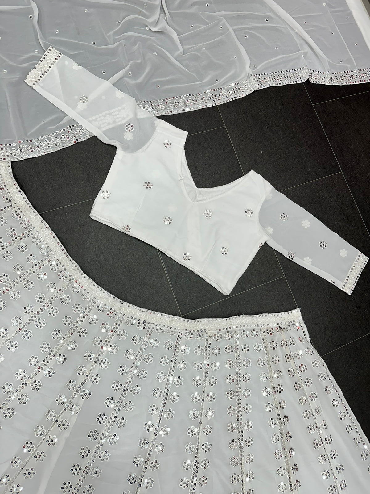 White Mirror Work Lehenga Choli - Joshindia