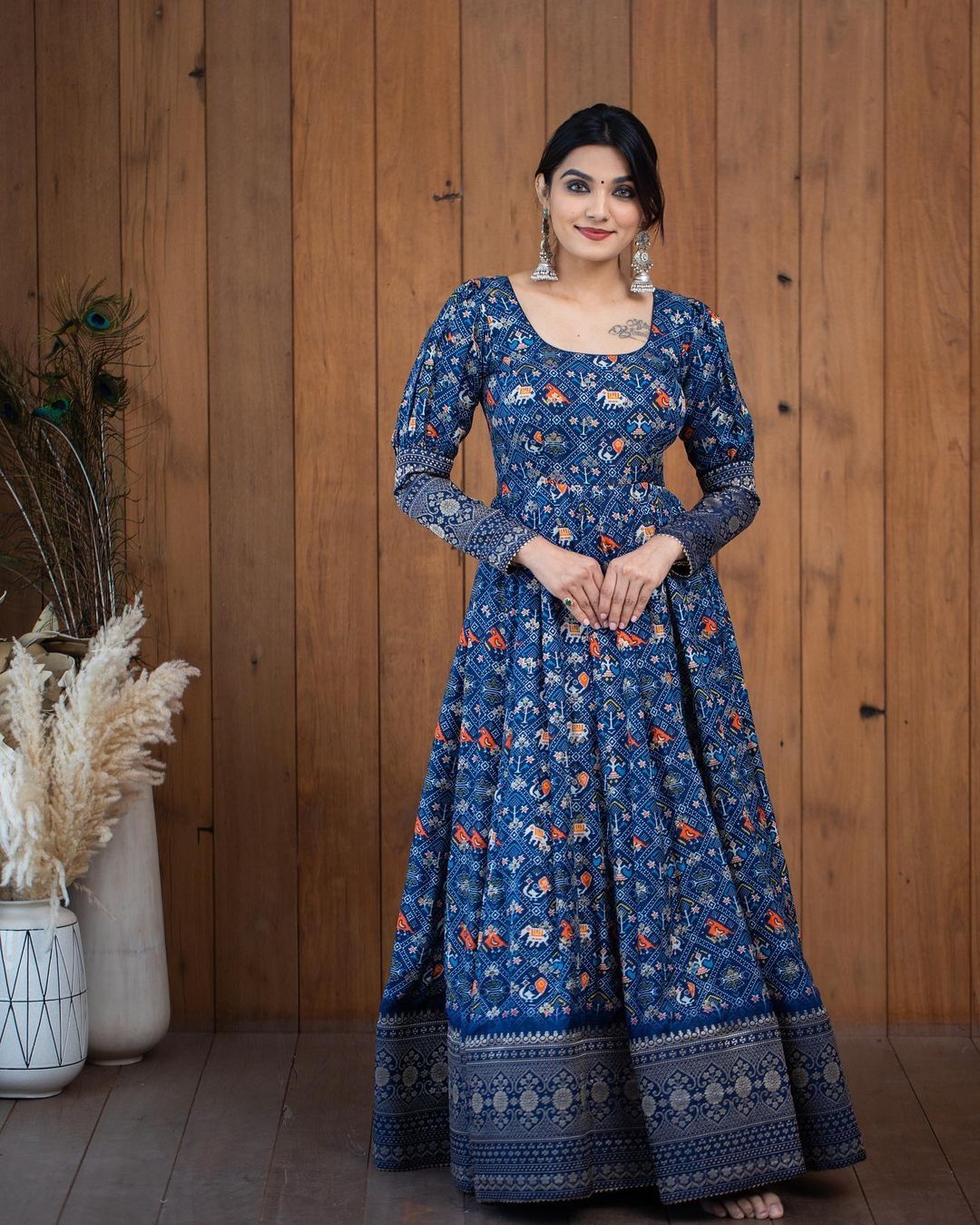 Buy Beautiful Heavy Digital Printed Gota Zari Designer Gown - Joshindia
