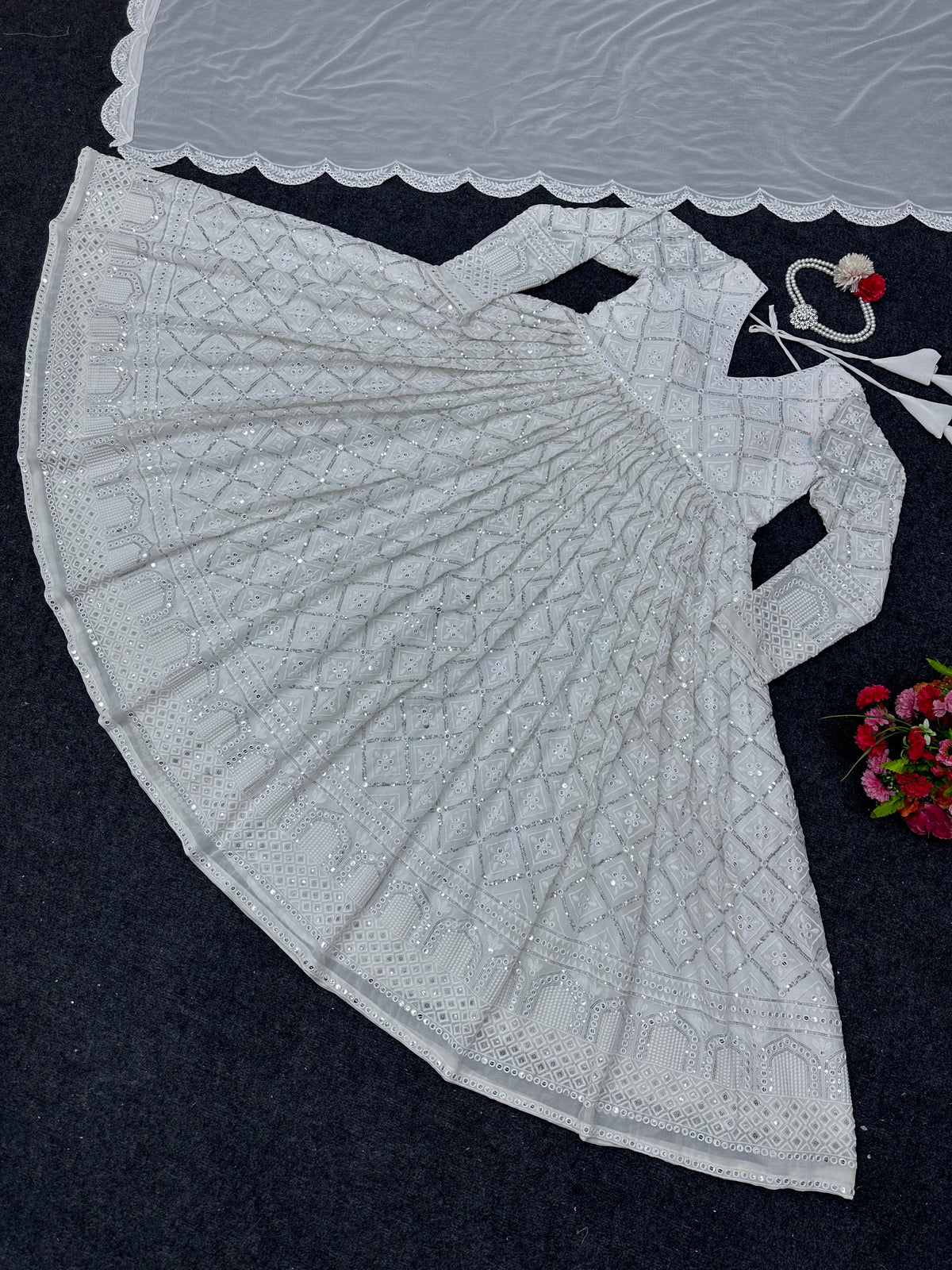 Latest Designer off White Anarkali Frock Suits Style - Joshindia