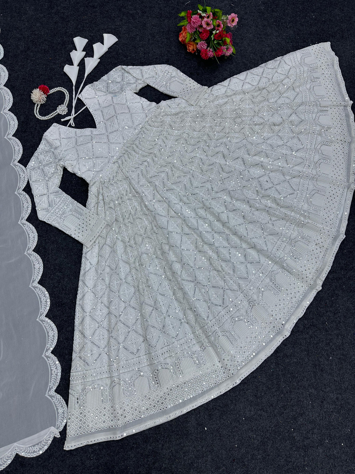 Latest Designer off White Anarkali Frock Suits Style - Joshindia