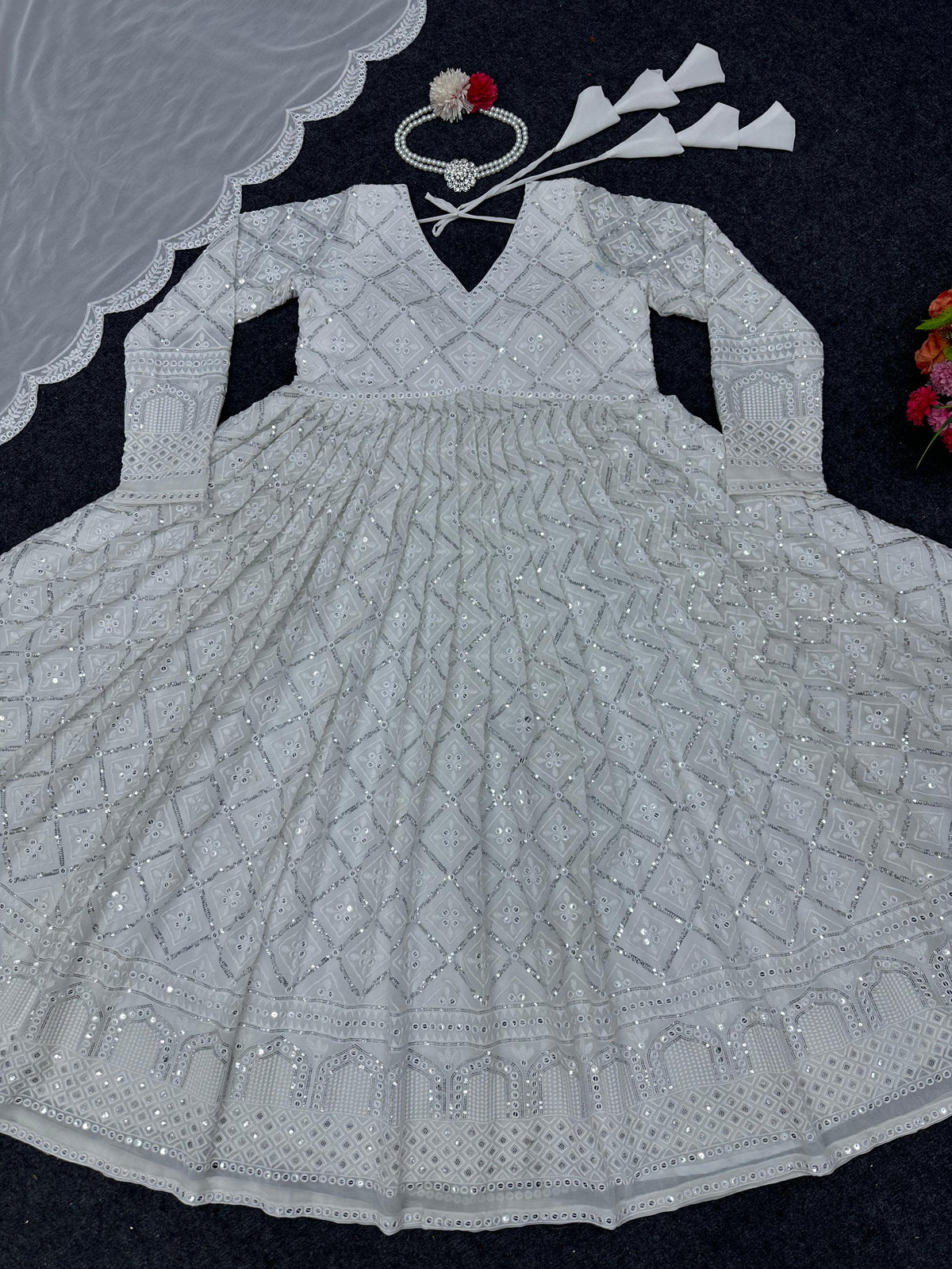 Latest Designer off White Anarkali Frock Suits Style - Joshindia