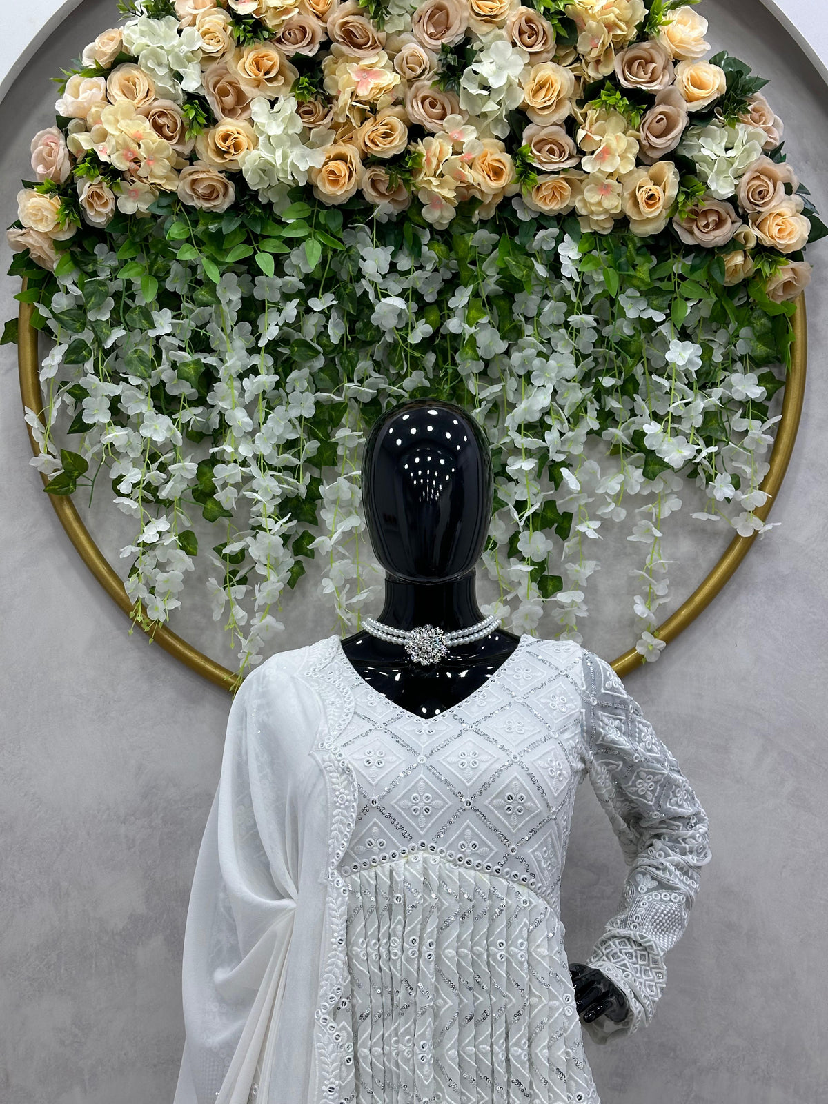 Latest Designer off White Anarkali Frock Suits Style - Joshindia