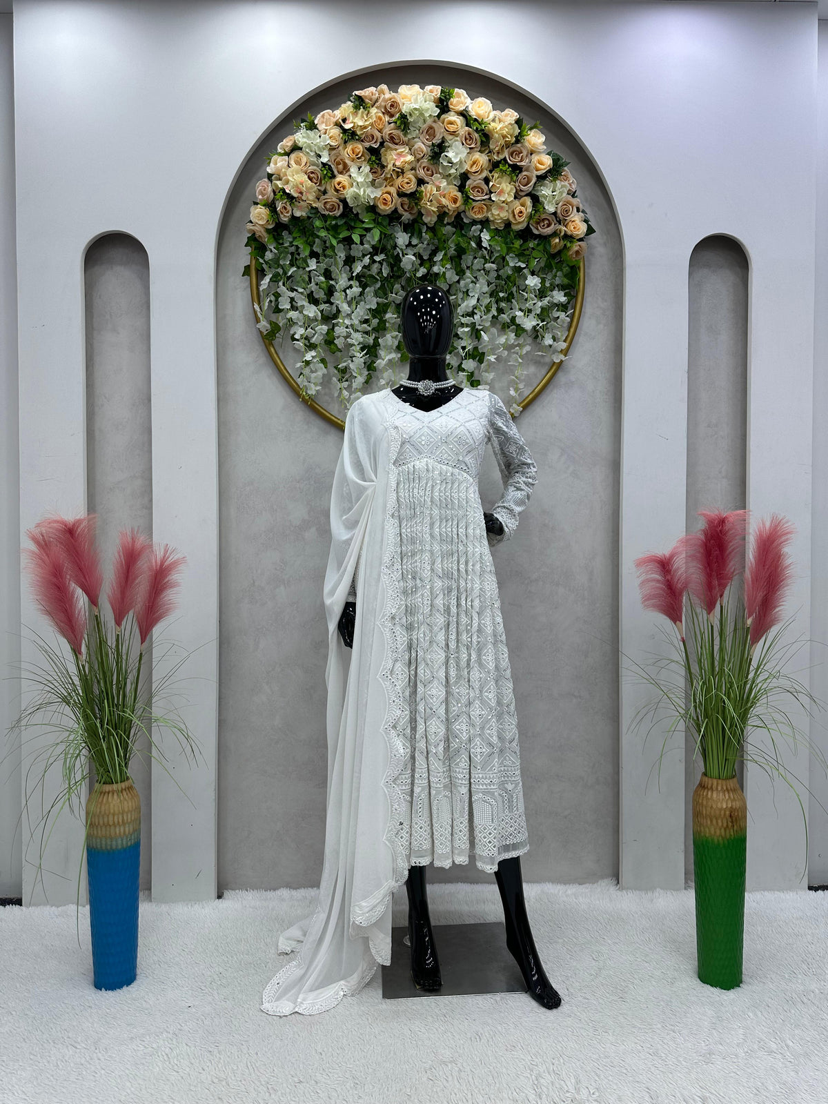 Latest Designer off White Anarkali Frock Suits Style - Joshindia