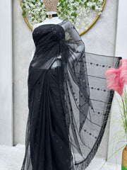 Black color beautiful Designer Soft Net Fabric Saree - Joshindia