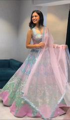Wedding Wear Heavy Faux Georgette Embroidered Sequence Real Mirror Work Lehenga Choli - Joshindia