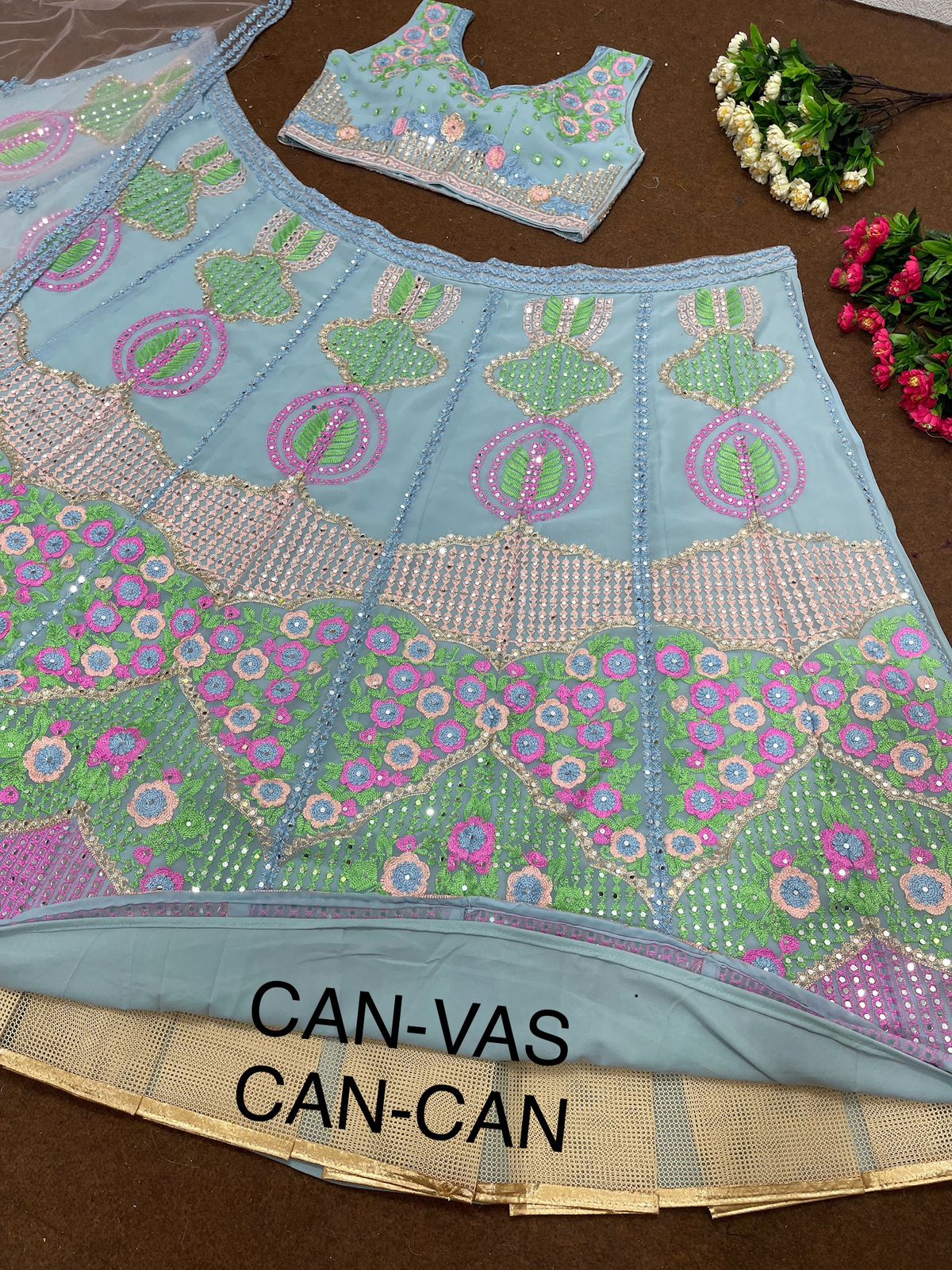 Wedding Wear Heavy Faux Georgette Embroidered Sequence Real Mirror Work Lehenga Choli - Joshindia