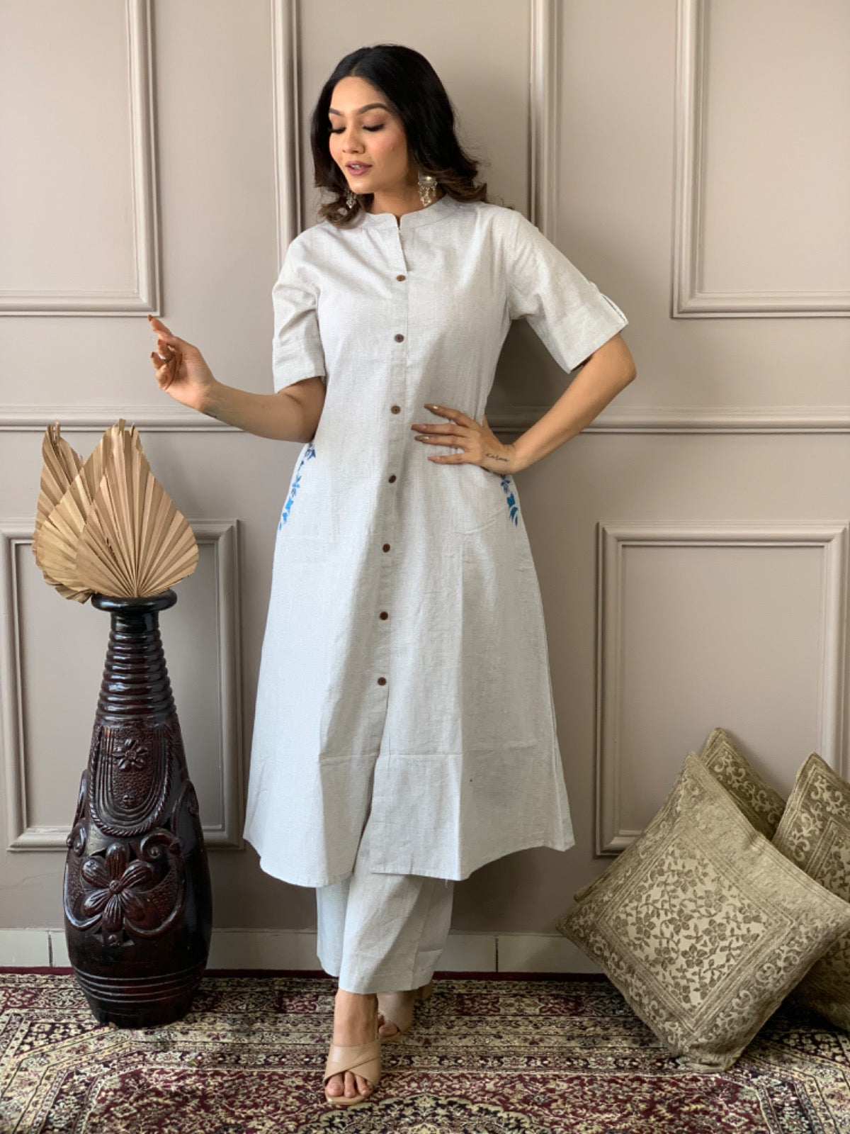 Amazing White Cotton A Line Kurta Set with Pockets - Joshindia
