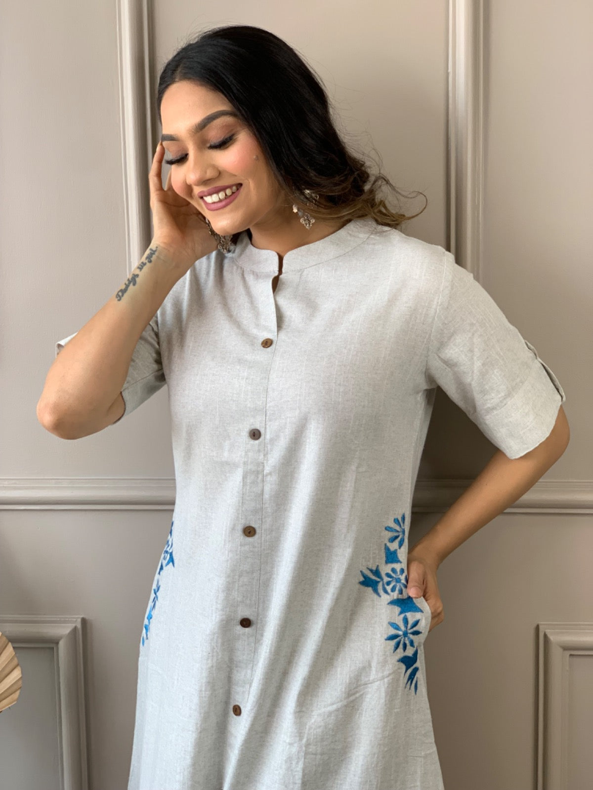 Amazing White Cotton A Line Kurta Set with Pockets - Joshindia