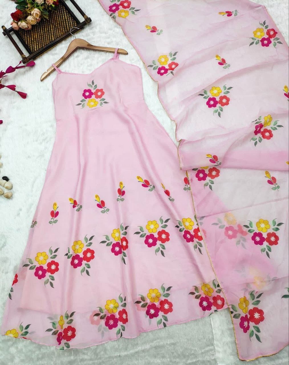 Buy Beautiful pink color koti flower dress