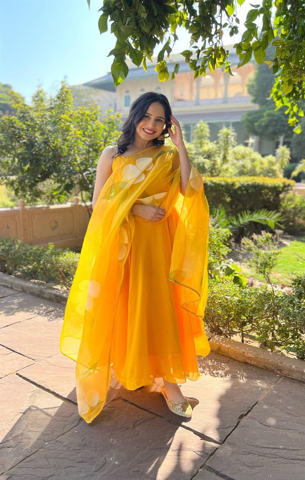 Buy Yellow Plain Suit With Floral Dupatta - Joshindia