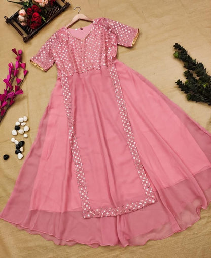 Dusty Pink Sequin Pannel Long Dress