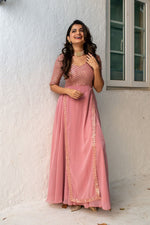 Dusty Pink Sequin Pannel Long Dress - Joshindia