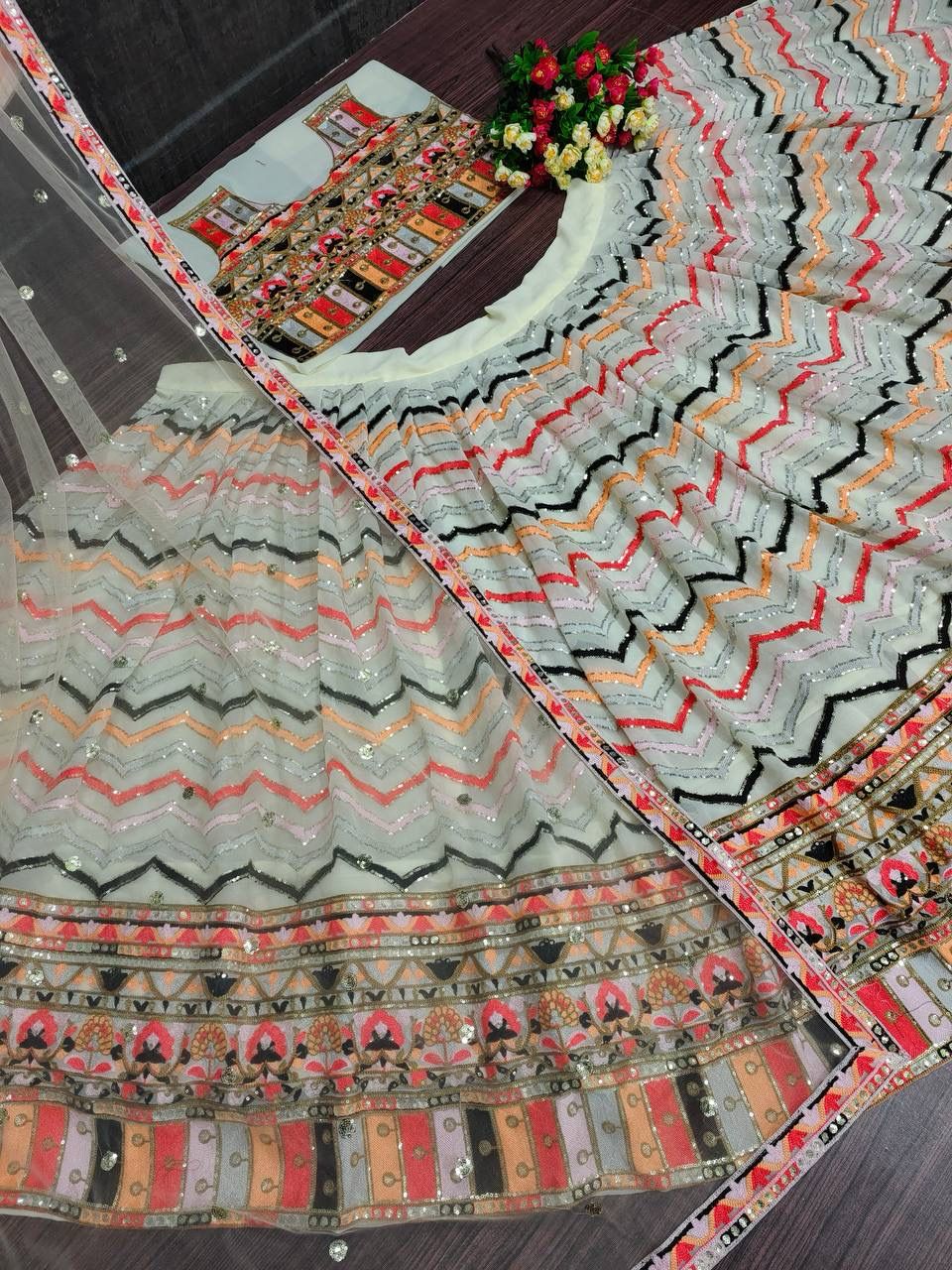 BRIDAL WEAR GEORGETTE HEAVY SEQUENCE WORK LEHENGAS WITH WORK DUPATTA - Joshindia