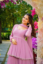 Lavender light georgette sharara set - Joshindia
