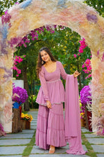 Lavender light georgette sharara set - Joshindia