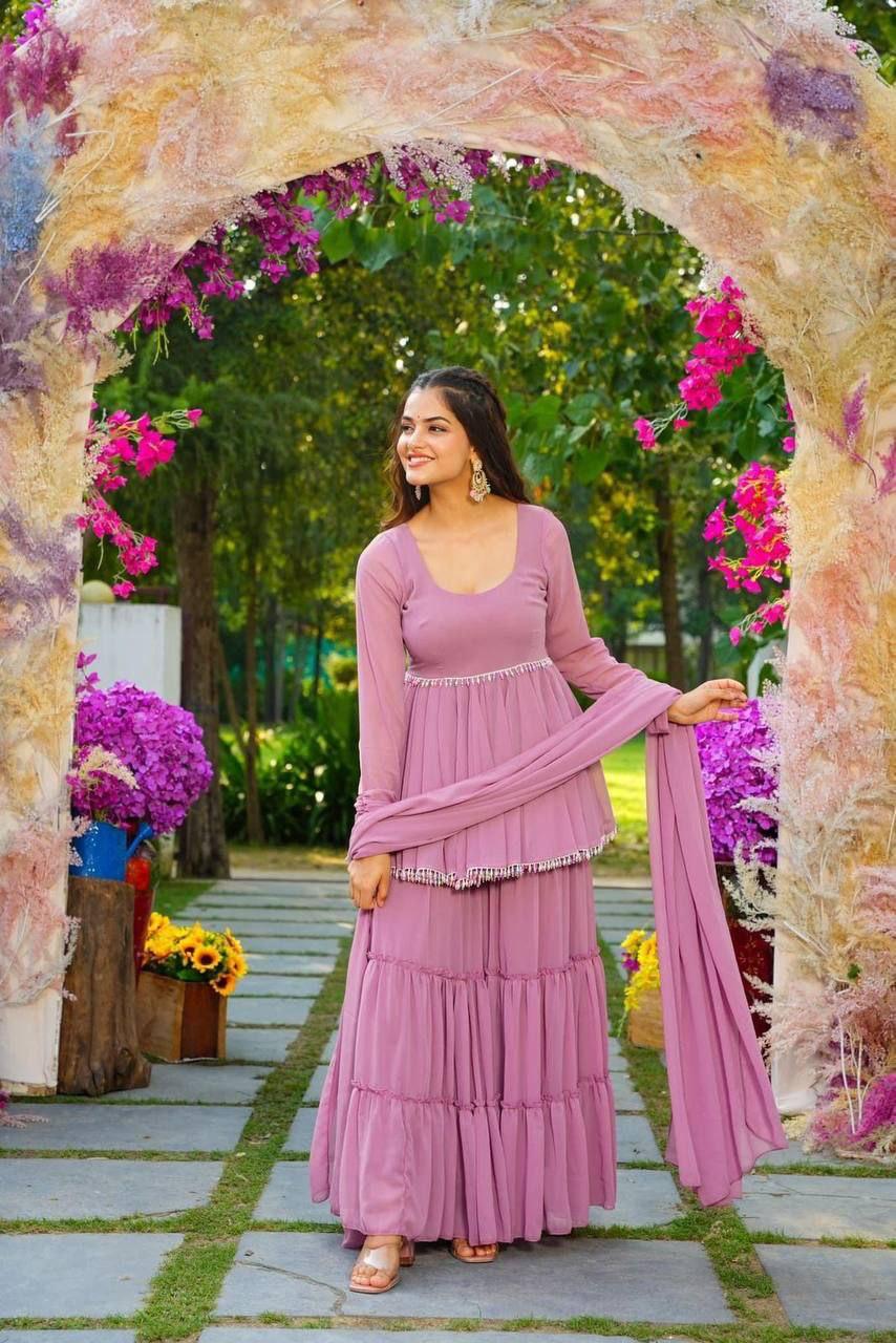 Lavender light georgette sharara set - Joshindia
