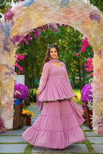 Lavender light georgette sharara set - Joshindia