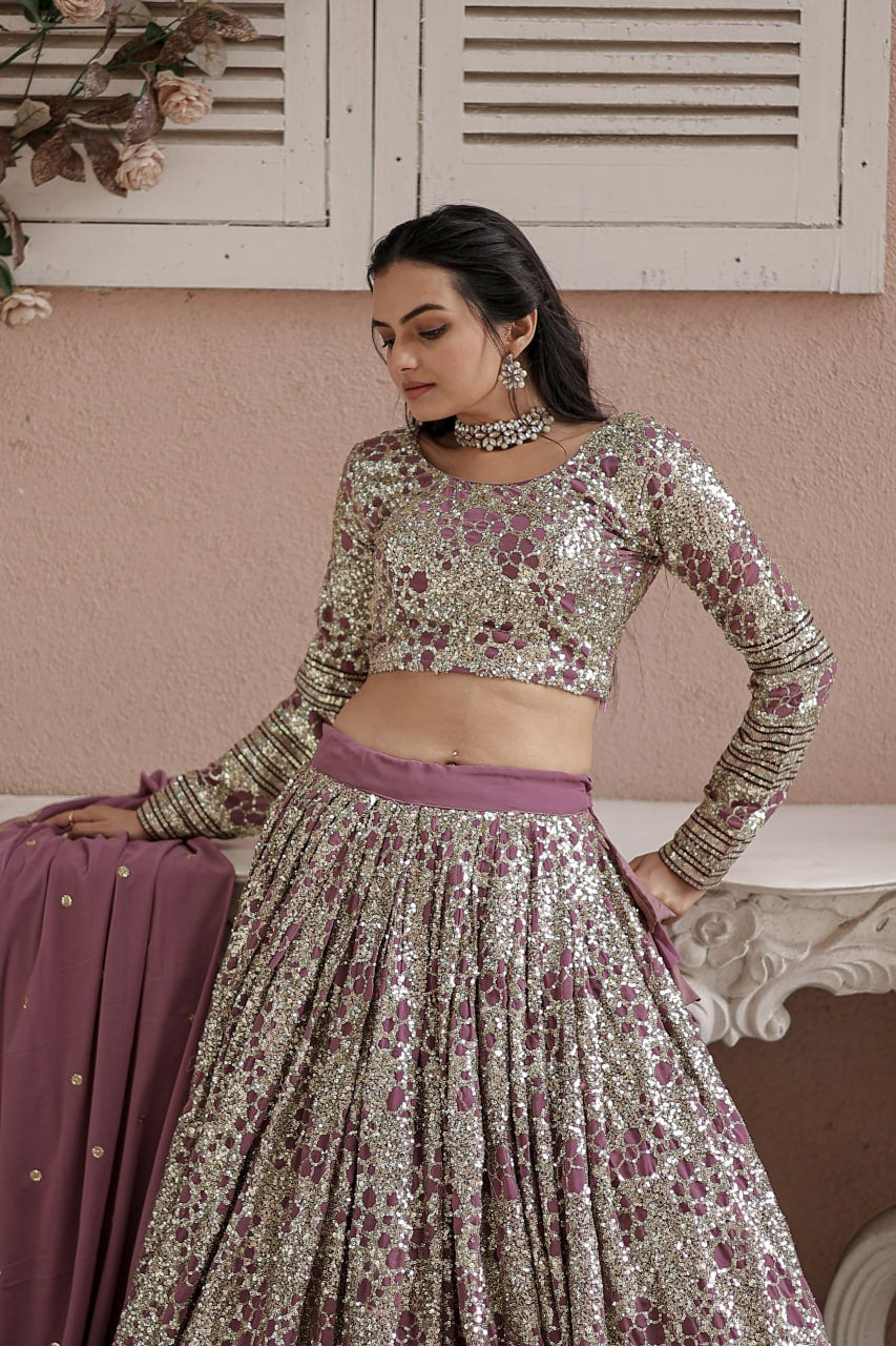 Onion Color Faux Georgette Beautiful Lehenga Design - Joshindia