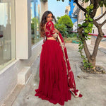Buy Crimson Red Gota Embroidered Raw Silk Bridal Lehenga - Joshindia