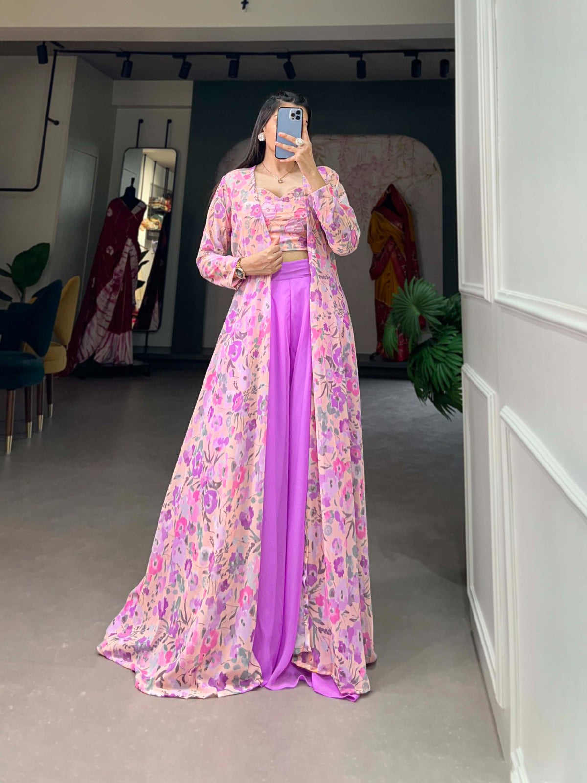 Buy Floral Print Shrug with Top & Palazzo Online - Joshindia