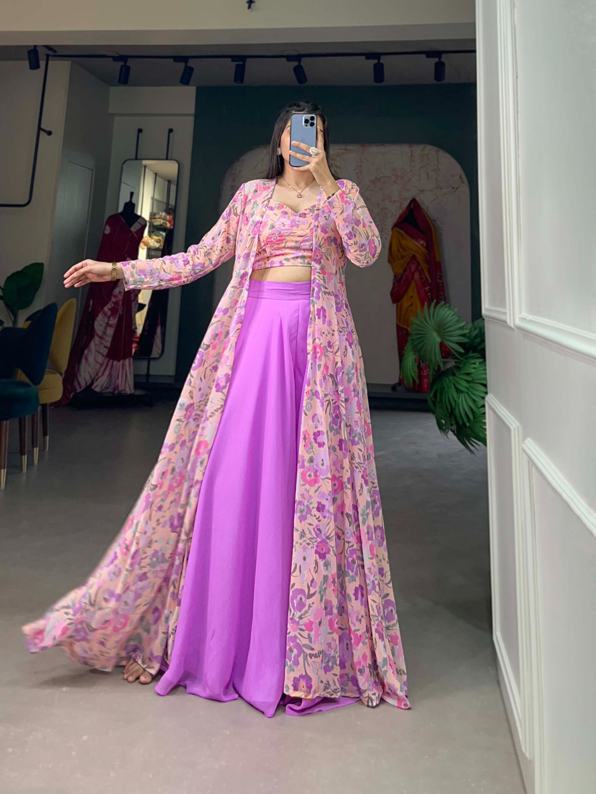Buy Floral Print Shrug with Top & Palazzo Online - Joshindia