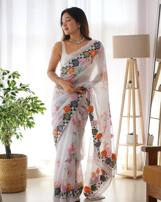 Sequence Work Floral Printed Sarees