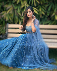 Dark sky blue faux georgette wedding Lehenga choli - Joshindia