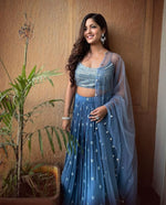 Dark sky blue faux georgette wedding Lehenga choli - Joshindia